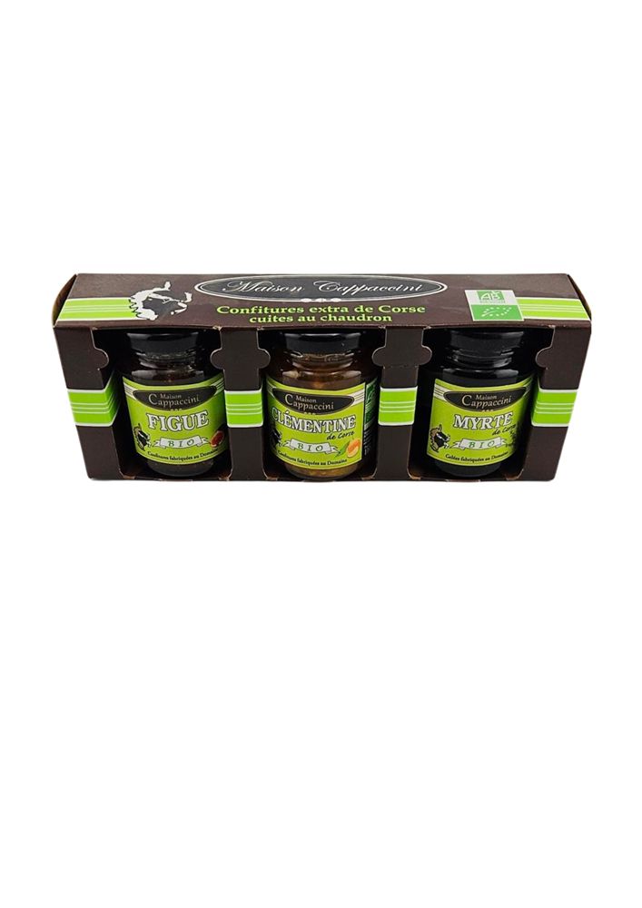 Coffret figue, myrte et clémentine bio Cappaccini – 3 × 110 g.